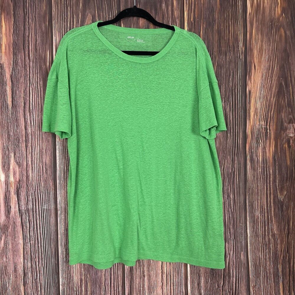 Aerie Womens Green Oversized Short Sleeve Tee Linen Blend Size Small S